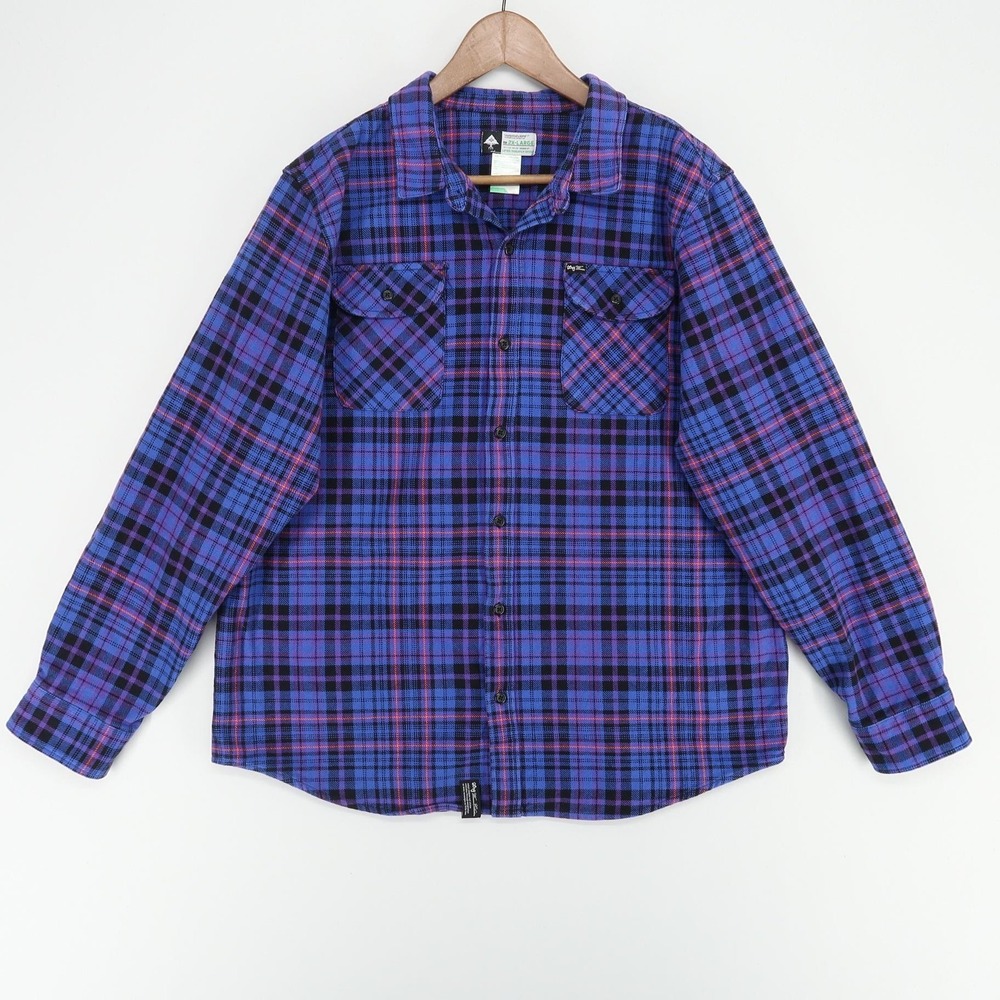 LRG Men's Casual Plaid Shirt in Blue and Purple